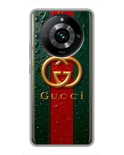 Чохол для Realme 11 Pro Plus з картинкою «Gucci — фірмова смуга та золото» Чохол для Realme 11 Pro Plus з картинкою «Gucci — фірмова смуга та золото»