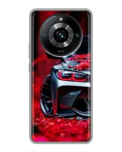 Чехол для Realme 11 Pro Plus с картинкой «Спортивная BMW и цветы»
