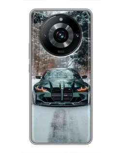 Чехол для Realme 11 Pro Plus с картинкой «BMW в зимнем лесу»