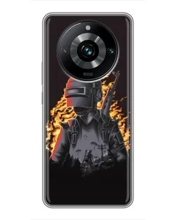 Чехол для Realme 11 Pro Plus с картинкой «PUBG — огненный силуэт»