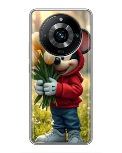 Чехол для Realme 11 Pro Plus с картинкой «Микки с тюльпанами»
