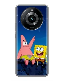 Чохол для Realme 11 Pro Plus з картинкою «Губка Боб та Патрік вночі»