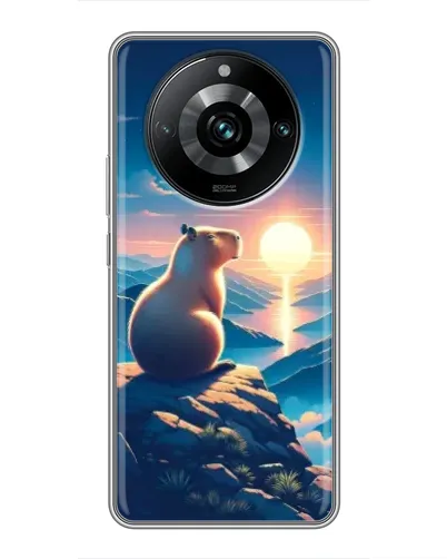 Чехол для Realme 11 Pro Plus с картинкой «Закат солнца с капибарой»