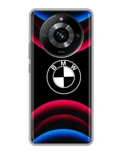 Чехол для Realme 11 Pro с картинкой «Логотип BMW и неоновые дуги»
