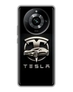 Чехол для Realme 11 Pro с картинкой «Tesla — серебристое авто»