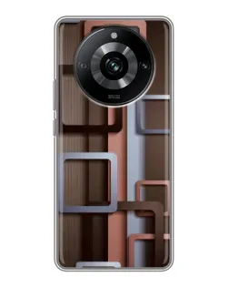 Чехол для Realme 11 Pro с картинкой «Коричневые объемные квадраты»