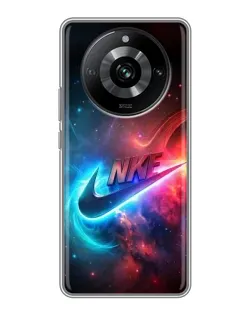 Чехол для Realme 11 с картинкой «Огненный логотип Nike»