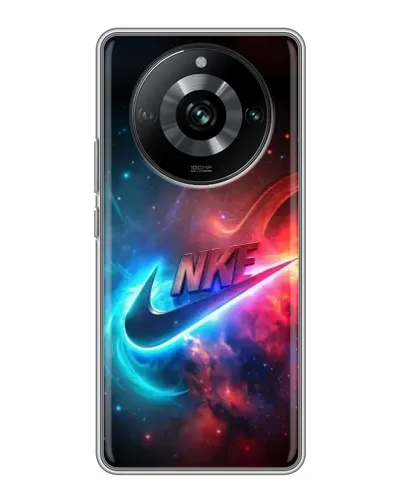 Чехол для Realme 11 с картинкой «Огненный логотип Nike»