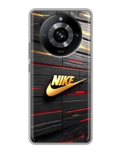 Чехол для Realme 11 с картинкой «Золотой Nike на металле»