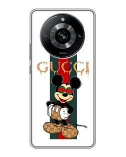 Чехол для Realme 11 с картинкой «Микки Маус Gucci — полосы»