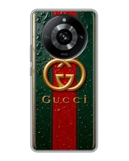 Чохол для Realme 11 з картинкою «Gucci — фірмова смуга та золото»