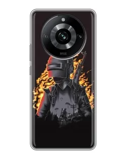 Чехол для Realme 11 с картинкой «PUBG — огненный силуэт»