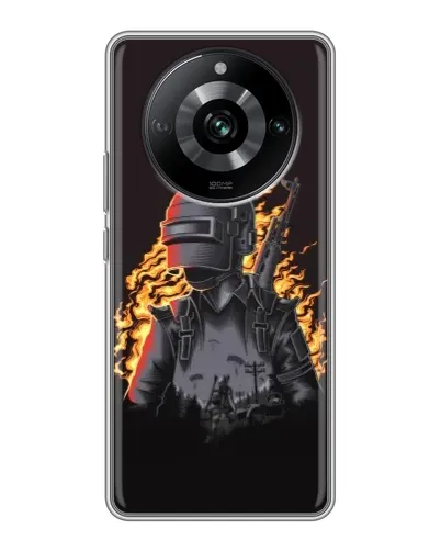 Чехол для Realme 11 с картинкой «PUBG — огненный силуэт»