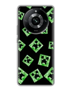 Чехол для Realme 11 с картинкой «Паттерн с криперами»