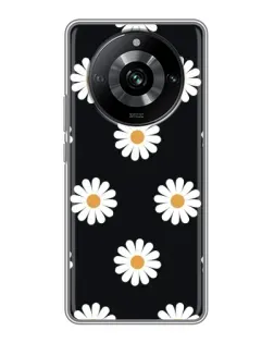 Чехол для Realme 11 с картинкой «Ромашки на черном»
