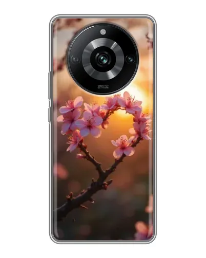 Чехол для Realme 11 с картинкой «Розовый цвет сердце на фоне заката»