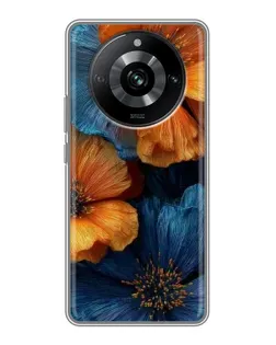 Чехол для Realme 11 с картинкой «Яркая сине-оранжевая флора»