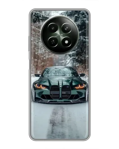 Чехол для Realme 12 5G с картинкой «BMW в зимнем лесу»