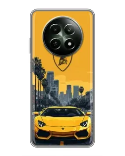 Чехол для Realme 12 5G с картинкой «Желтый Lamborghini город»