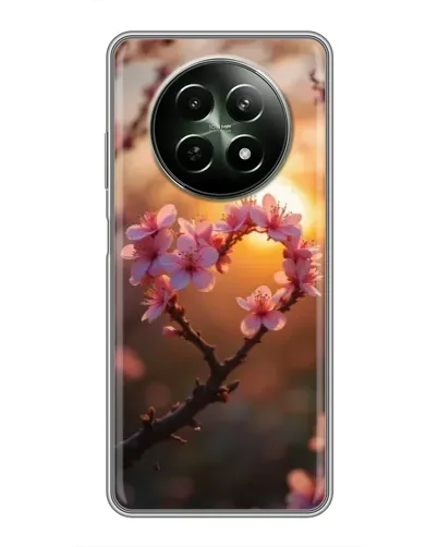 Чехол для Realme 12 5G с картинкой «Розовый цвет сердце на фоне заката»
