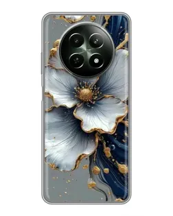 Чехол для Realme 12 5G с картинкой «Белый цветок и золотой флюид»