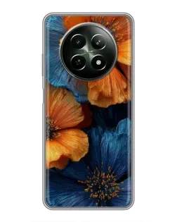 Чехол для Realme 12 5G с картинкой «Яркая сине-оранжевая флора»