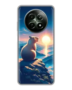 Чехол для Realme 12 5G с картинкой «Закат солнца с капибарой»
