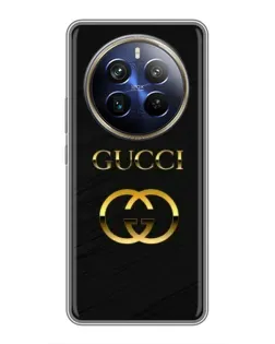 Чехол для Realme 12 Plus с картинкой «Золотой логотип Gucci»