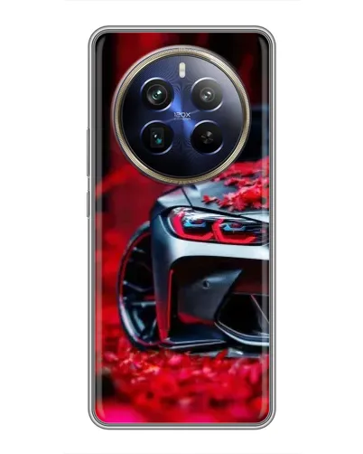 Чехол для Realme 12 Plus с картинкой «Спортивная BMW и цветы»
