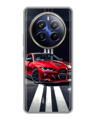 Чехол для Realme 12 Plus с картинкой «Красная BMW на дороге»