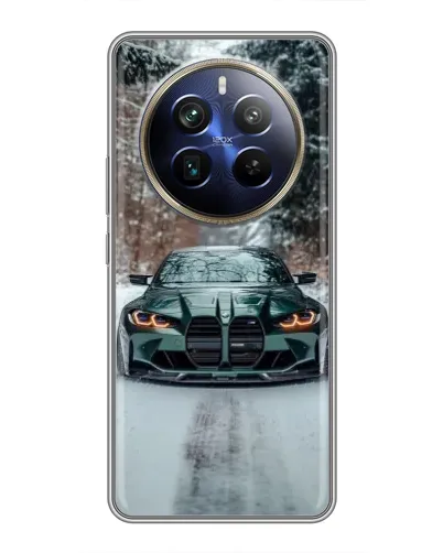 Чехол для Realme 12 Plus с картинкой «BMW в зимнем лесу»