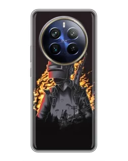 Чехол для Realme 12 Plus с картинкой «PUBG — огненный силуэт»