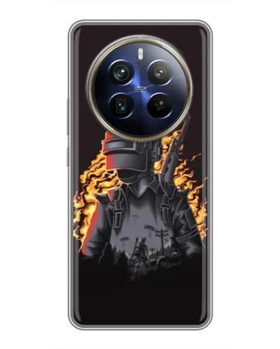Чехол для Realme 12 Plus с картинкой «PUBG — огненный силуэт» Чехол для Realme 12 Plus с картинкой «PUBG — огненный силуэт»
