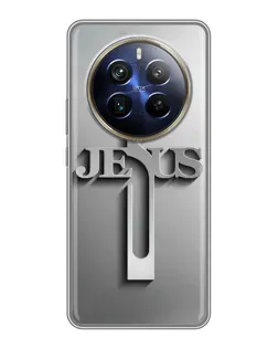 Чохол для Realme 12 Plus з картинкою «Металевий хрест Jesus»