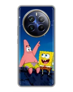 Чохол для Realme 12 Plus з картинкою «Губка Боб та Патрік вночі»