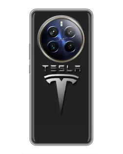 Чехол для Realme 12 Plus с картинкой «Стальной логотип Tesla»