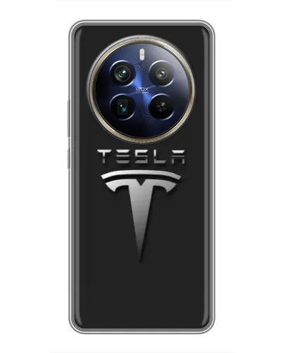Чехол для Realme 12 Plus с картинкой «Стальной логотип Tesla»