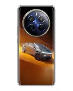 Чехол для Realme 12 Plus с картинкой «Cybertruck в пустыне»