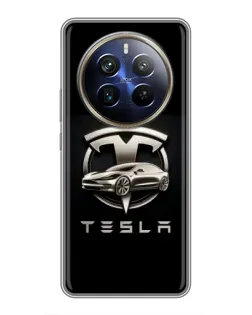 Чехол для Realme 12 Plus с картинкой «Tesla — серебристое авто»