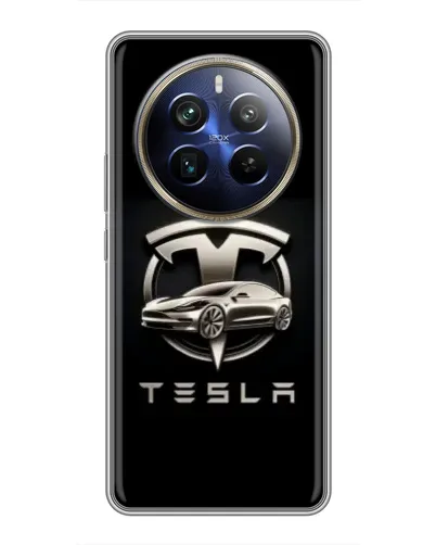 Чехол для Realme 12 Plus с картинкой «Tesla — серебристое авто»