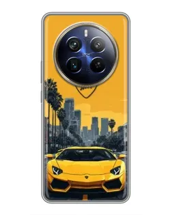Чехол для Realme 12 Plus с картинкой «Желтый Lamborghini город»