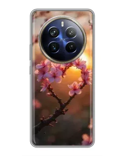 Чехол для Realme 12 Plus с картинкой «Розовый цвет сердце на фоне заката»