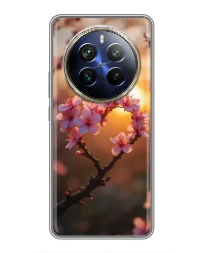 Чехол для Realme 12 Plus с картинкой «Розовый цвет сердце на фоне заката» Чехол для Realme 12 Plus с картинкой «Розовый цвет сердце на фоне заката»