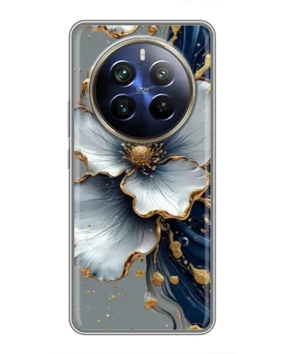 Чехол для Realme 12 Plus с картинкой «Белый цветок и золотой флюид» Чехол для Realme 12 Plus с картинкой «Белый цветок и золотой флюид»