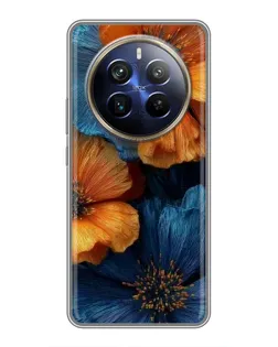 Чехол для Realme 12 Plus с картинкой «Яркая сине-оранжевая флора»