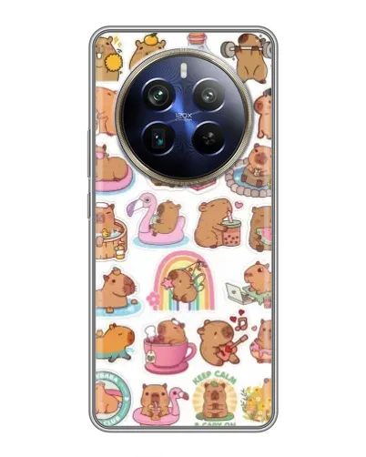 Чехол для Realme 12 Plus с картинкой «Капибары набор»