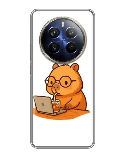Чехол для Realme 12 Plus с картинкой «Капибара с ноутбуком»