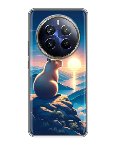 Чехол для Realme 12 Plus с картинкой «Закат солнца с капибарой»