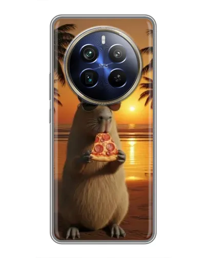 Чехол для Realme 12 Plus с картинкой «Капибара с пиццей»