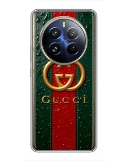 Чохол для Realme 12 Pro Plus з картинкою «Gucci — фірмова смуга та золото»